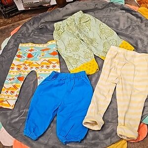 F Bundle/Lot of 4 Pairs of Pants unisex multipattern, hippie, solid, cute 9mo.